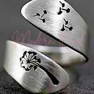 Silver Hand-Brushed Winding Dandelion Ring (A-64)